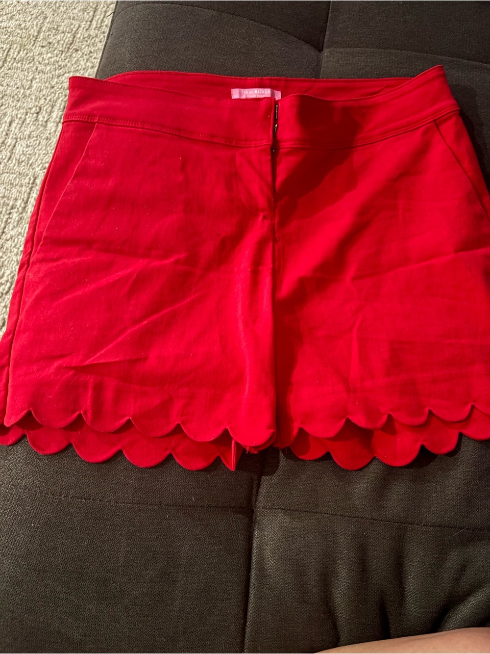 Isaac Mizrahi Bright Red Scallop-Hem High Waist Shorts